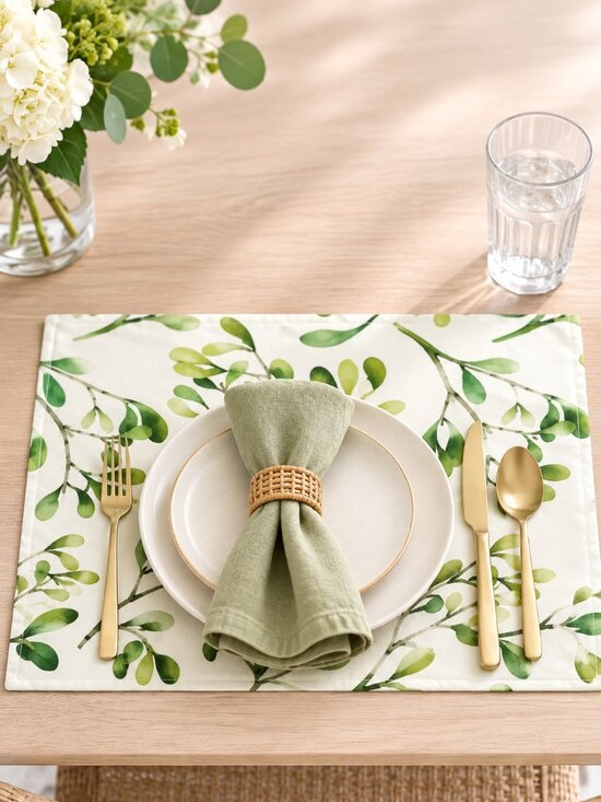 Other - Green Floral Botanical Poly Twill Placemats Set of 4 12x17 Table Linens NWT